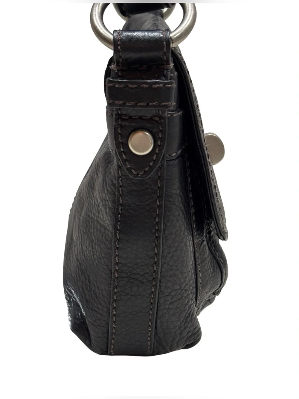 Vintage Fossil Black Leather Crossbody with Silver Turn-Lock Accent